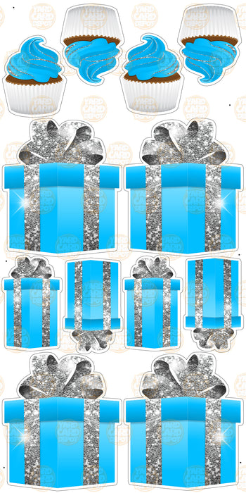 Symmetrical Gift Boxes- Chunky Glitter Light Blue / Silver