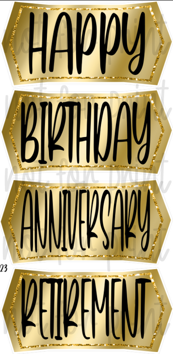 Tiles: Happy / Birthday / Anniversary / Retirement Playful Font- Gold