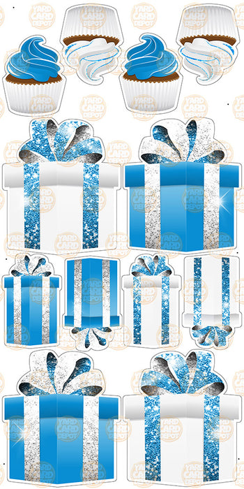 Symmetrical Gift Boxes- Medium Blue / White