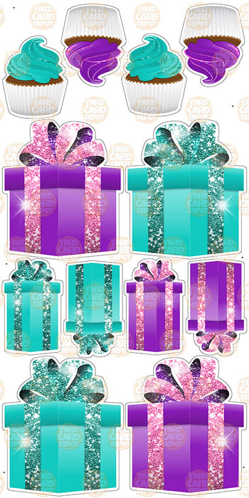 Symmetrical Gift Boxes- Teal / Purple / Hot Pink