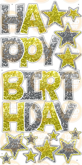 Yellow/ Gray Chunky Glitter HBD "EZ Set" 18in KG Last Time