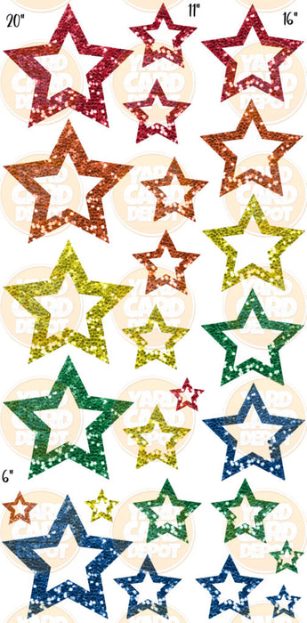 Outline Chunky Glitter Stars- Red / Orange / Yellow / Green / Blue