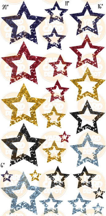 Outline Chunky Glitter Stars- Navy / Maroon / Gold / Black / Light Blue