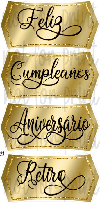 Tiles: Spanish Feliz Cumpleanos / Aniversario / Retiro - Gold Script