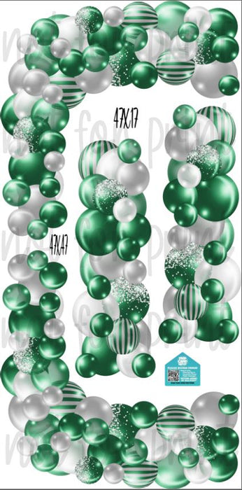 Balloon Columns and Arches- Silver / Emerald Green