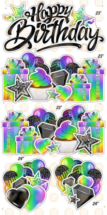 HBD EZ Sheet Set - Black / Rainbow Ombre Super Chunk Glitter