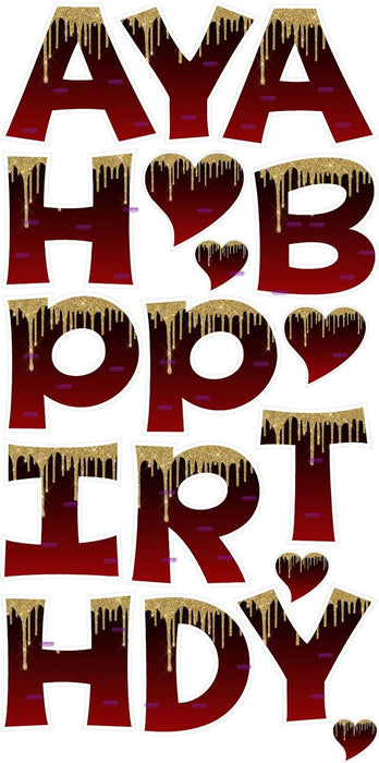 Gold Glitter Drip Red Letters - 18in HBD Last Time