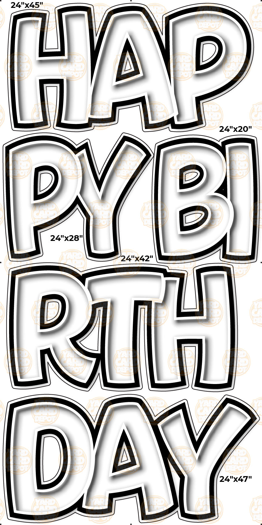 Bouncy 23.5in BOLD HBD EZ Set Shadow Box white — Yard Card Depot LLC