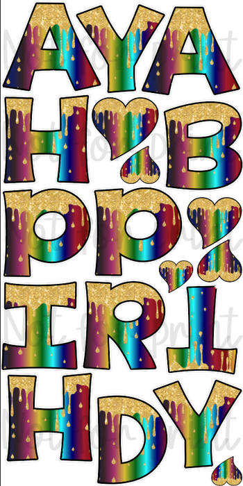 Gold Drip Rainbow Letters - 18in HBD Last Time