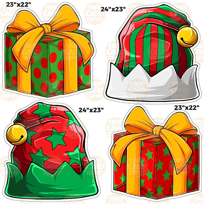 HALF SHEET Christmas Gifts & Hats- Green / Red / Gold