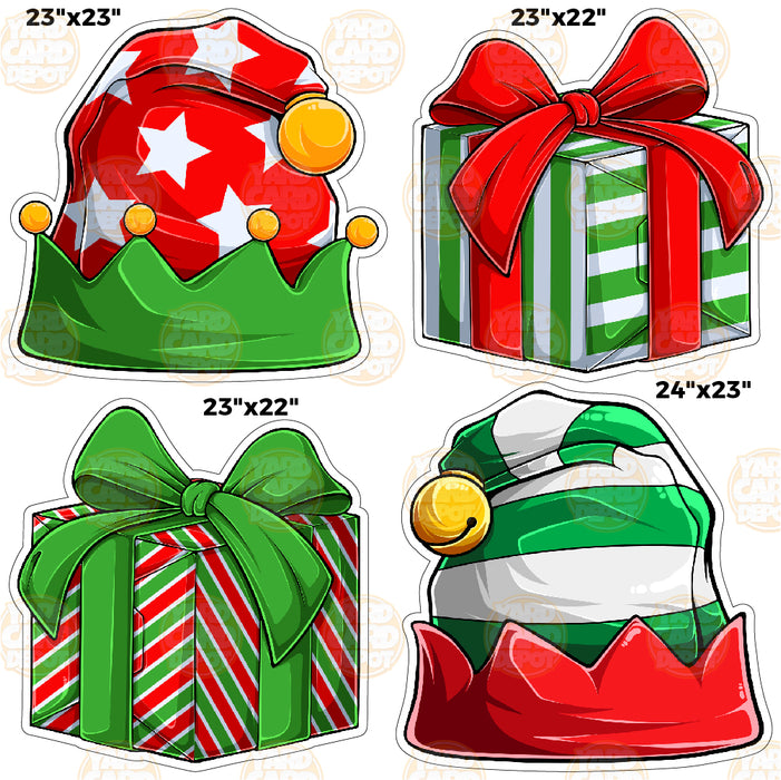 HALF SHEET Christmas Gifts & Hats- Green / Red / White