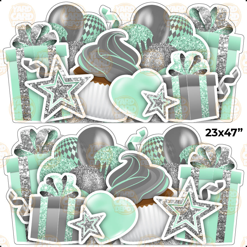 HALF SHEET EZ Flair Panels silver mint green — Yard Card Depot LLC