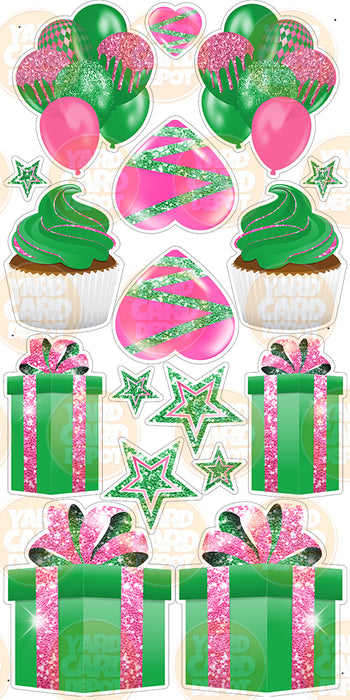Symmetrical Flair Set - Glitter AKA Apple Green / Pink