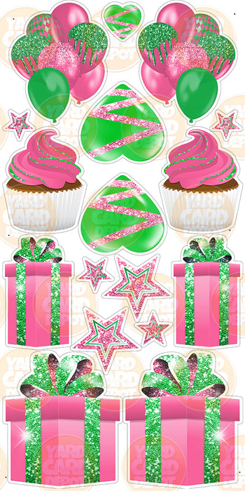 Symmetrical Flair Set - Glitter AKA Pink / Apple Green