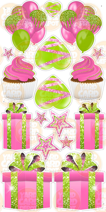 Symmetrical Flair Set - Glitter Hot Pink / Lime Green