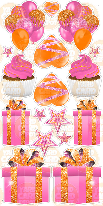 Symmetrical Flair Set - Glitter Hot Pink / Orange