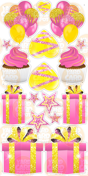 Symmetrical Flair Set - Glitter Hot Pink / Yellow