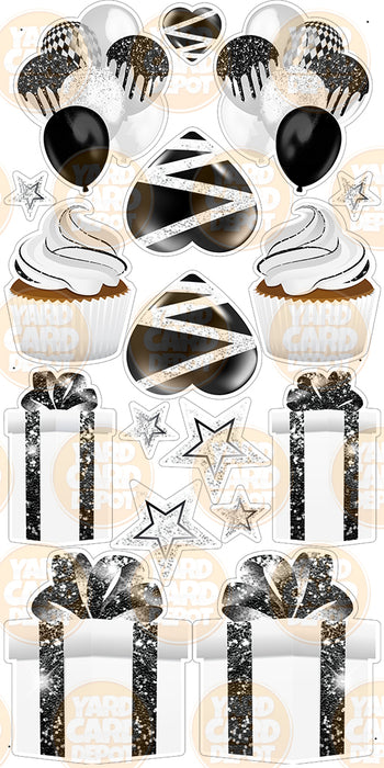 Symmetrical Flair Set - Glitter White / Black
