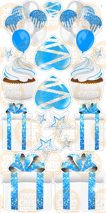 Symmetrical Flair Set - Glitter White / Bright Blue