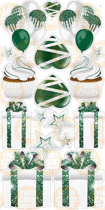 Symmetrical Flair Set - Glitter White / Dark Green