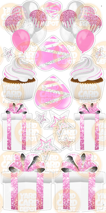 Symmetrical Flair Set - Glitter White / Light Pink