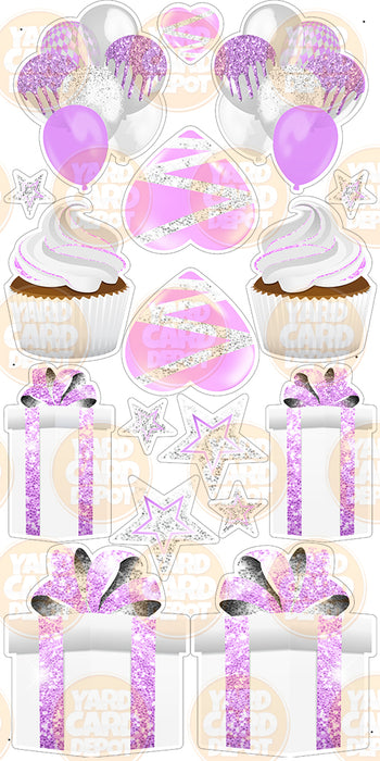 Symmetrical Flair Set - Glitter White / Light Purple