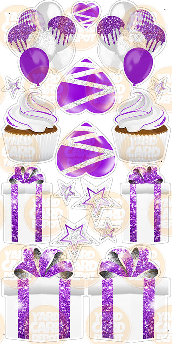 Symmetrical Flair Set - Glitter White / Purple