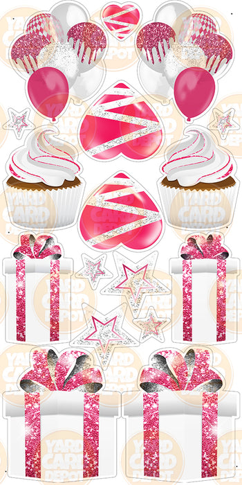 Symmetrical Flair Set - Glitter White / Raspberry