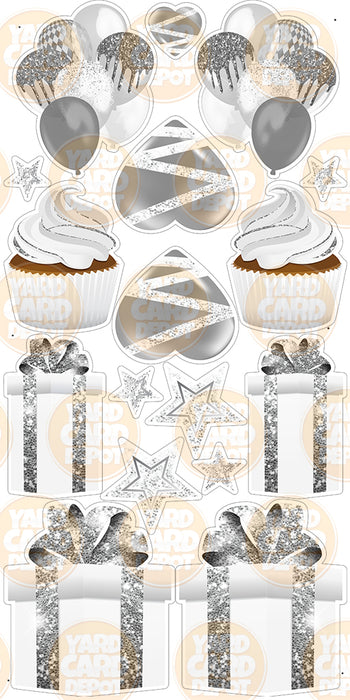 Symmetrical Flair Set - Glitter White / Silver