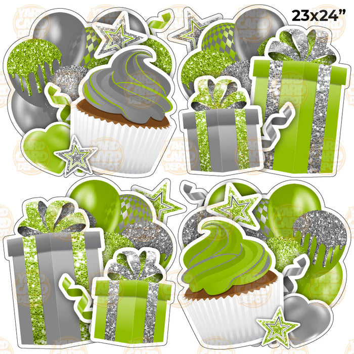 HALF SHEET EZ Flair Clusters - silver lime green