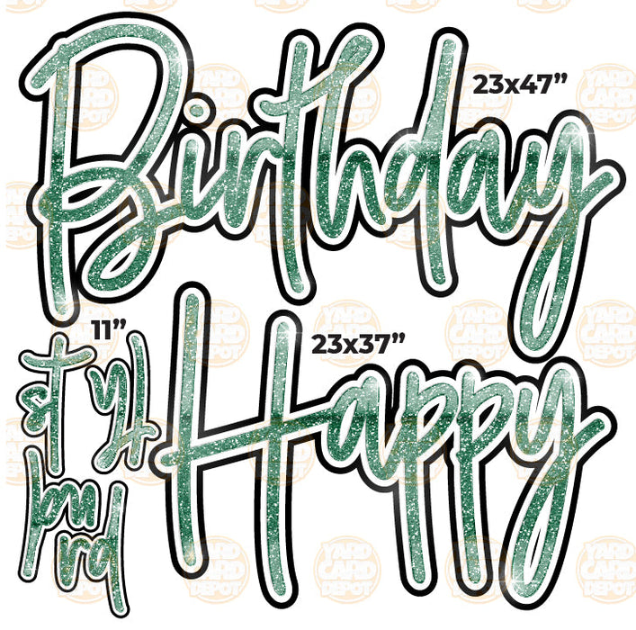 HALF SHEET Happy Birthday Script - Dark Green