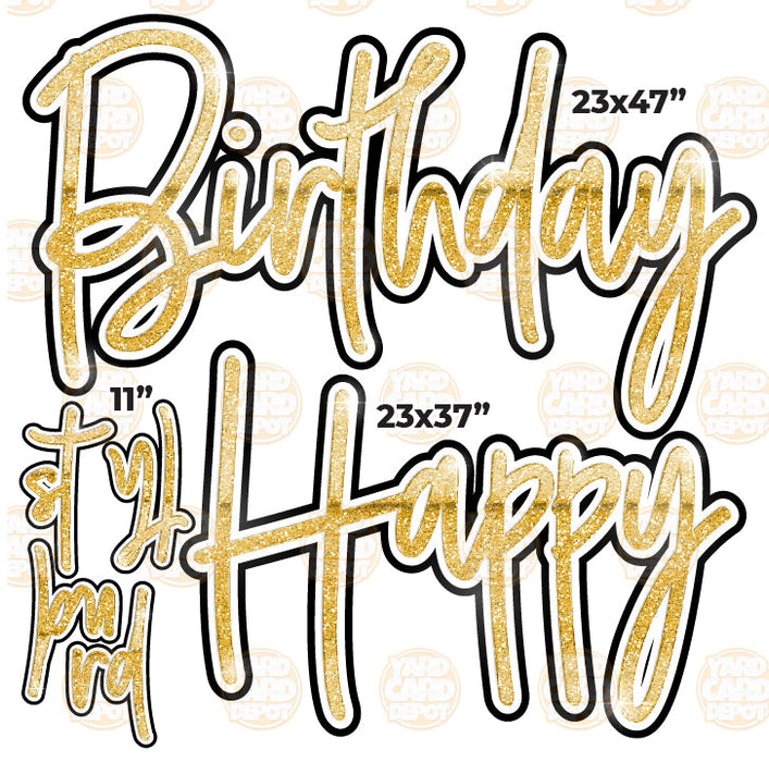 HALF SHEET Happy Birthday Script - Gold