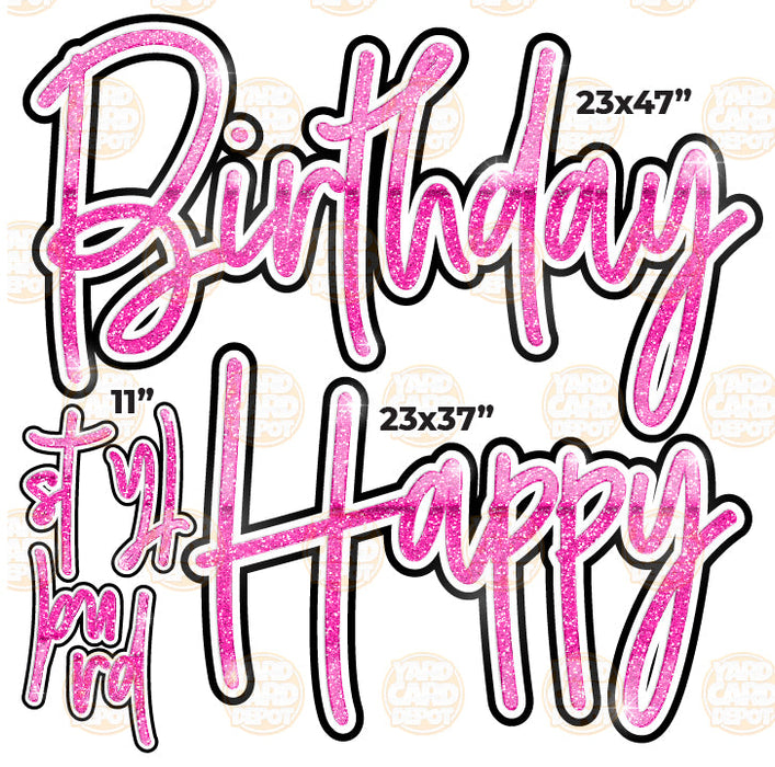 HALF SHEET Happy Birthday Script - Neon Pink