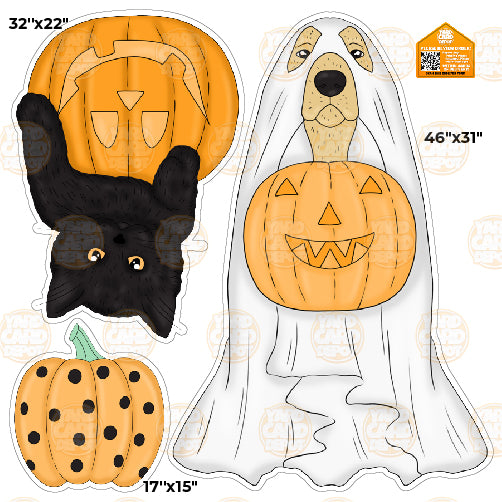 HALF SHEET Halloween Cat and Dog