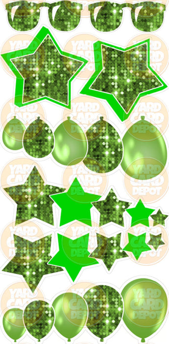 Lime Green Balloon & Star Bursts