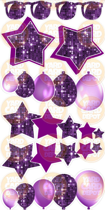 Purple Balloon & Star Bursts