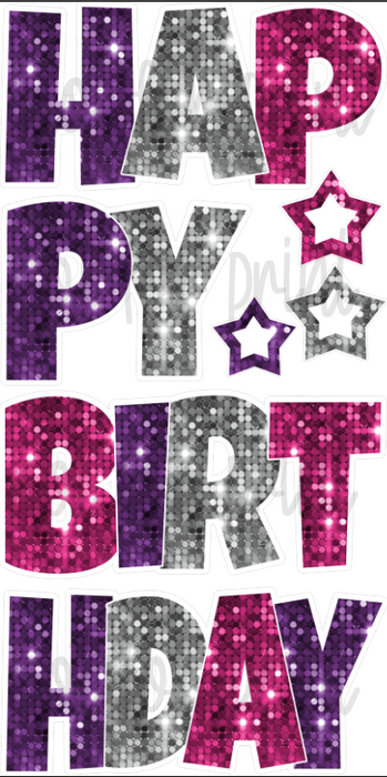 Purple / Silver / Pink Combo Sequin - 23in HBD "EZ Set" Lucky Guy