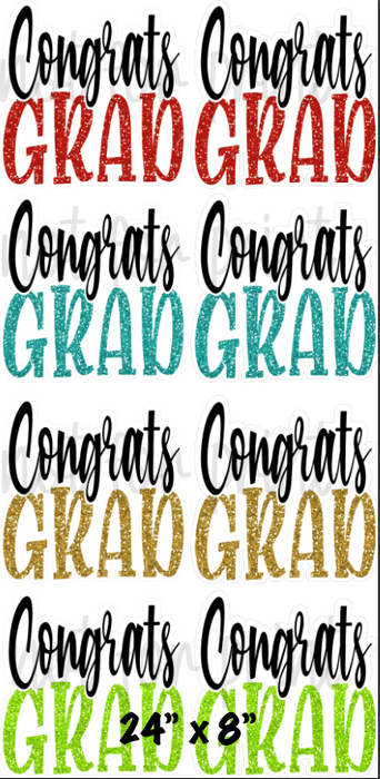 Black / Red / Teal / Gold / Lime Green Glitter - 23in Congrats Grad Bursts