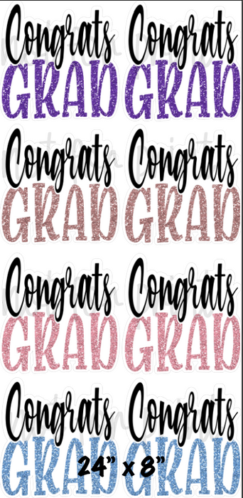 Black / Purple / Rose Gold / Lt Pink / Lt Blue Glitter - 23in Congrats Grad Bursts