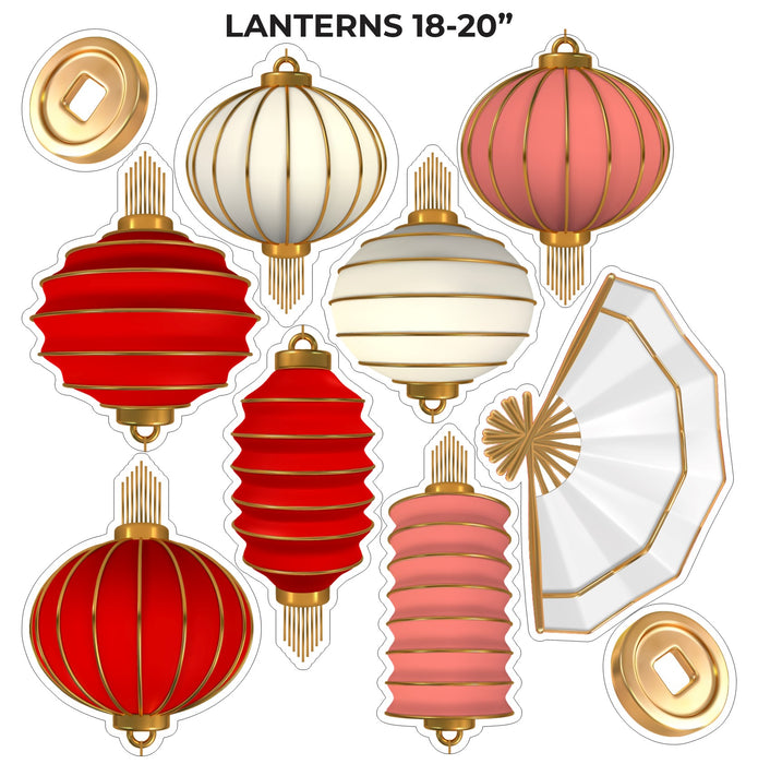 HALF SHEET Traditional Lanterns Coins Hand Fan
