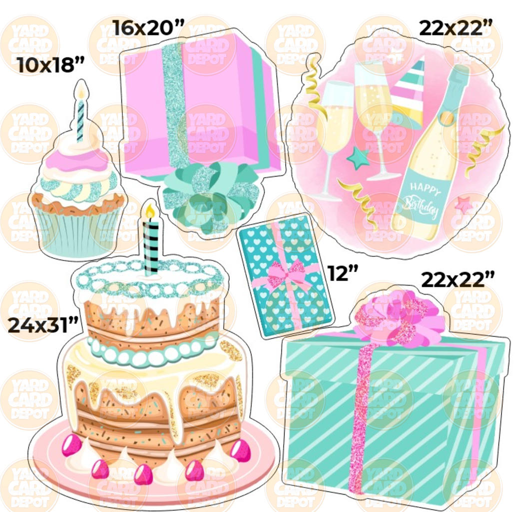 HALF SHEET Birthday Bash Pink Teal — Yard Card Depot LLC