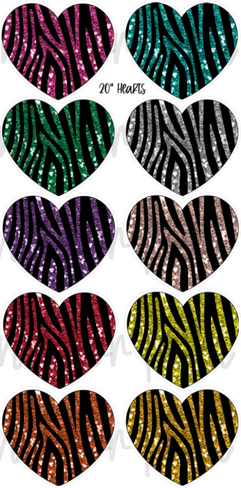 Zebra Glitter 20in Hearts
