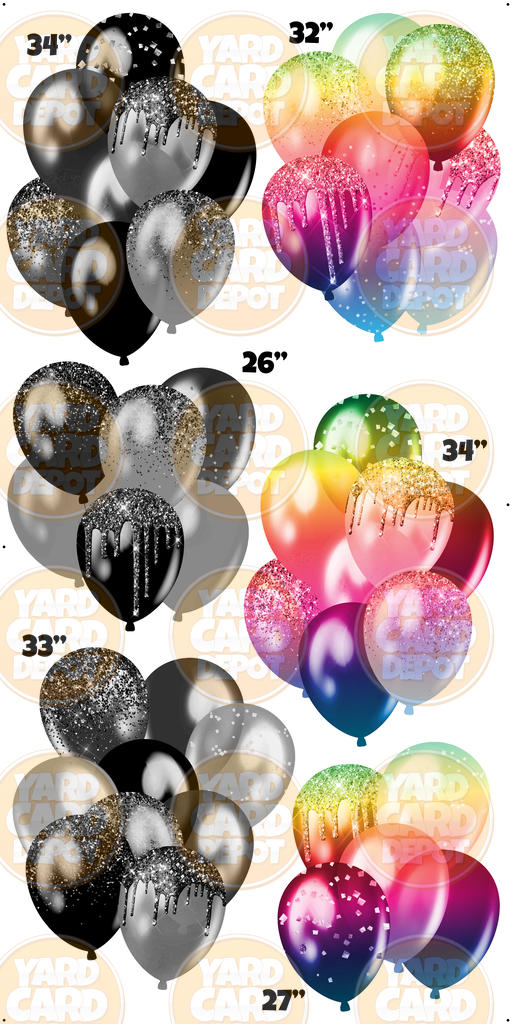 Elegant Colorful Metallic Happy Birthday Balloon Bouquets Yard Card Se