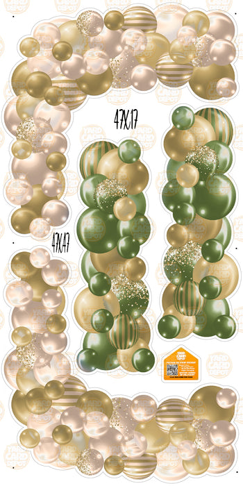 Balloon Columns and Arches- Green, Champagne, Gold