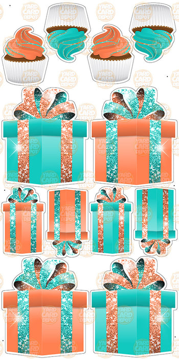 Symmetrical Gift Boxes- Coral / Teal