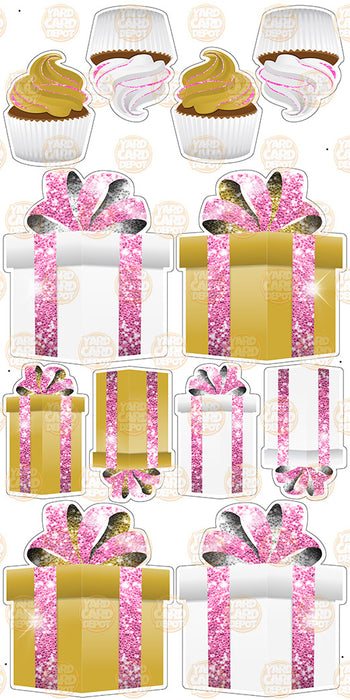 Symmetrical Gift Boxes- Gold / Hot Pink / White