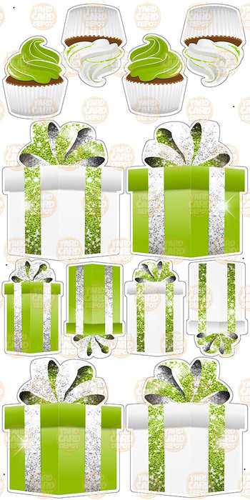 Symmetrical Gift Boxes- Lime Green / White