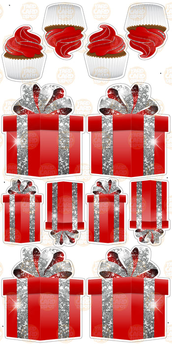 Symmetrical Gift Boxes- Chunky Glitter Red / Silver