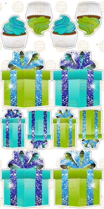 Symmetrical Gift Boxes- Teal / Dark Blue / Lime Green / Bright Blue