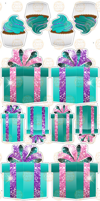 Symmetrical Gift Boxes- Dark Teal / Teal / Purple / Hot Pink